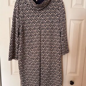 Tyler Boe Black and White Turtleneck Sweater with Geometric Pattern